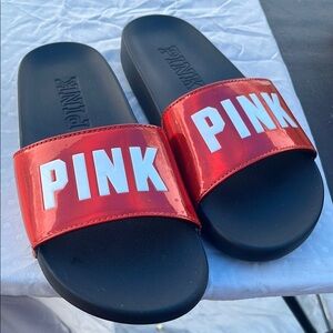 Pink Women Red Slide Sandals